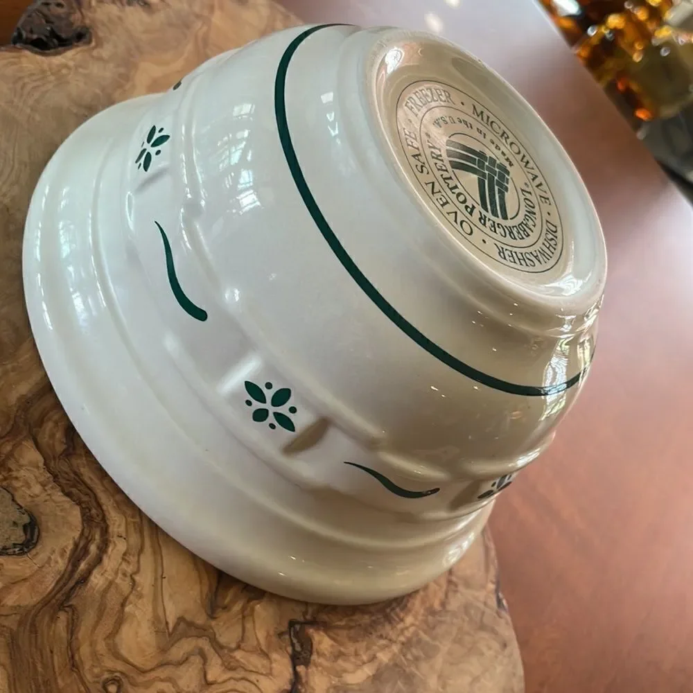 Longaberger Pottery Woven Traditions Heritage Green Mixing Bowl